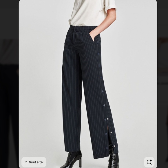 Zara Pants - NWOT Zara Pinstriped Trousers with Black Side Buttons S